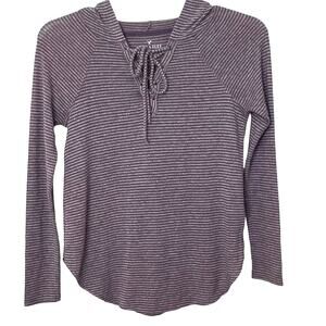 AMERICAN EAGLE OUTFITTERS LONG SLV HOODIE, WOMENS, S-PURPLE/GREY STRIPE-DRAWCORD